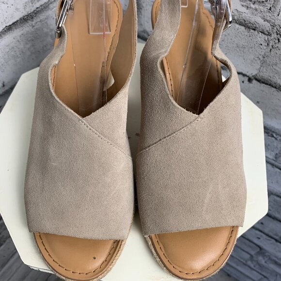 Franco Sarto Wedge Neutral Suede Cork Open Toe Slingback Espadrille Sandal - Picture 4 of 11